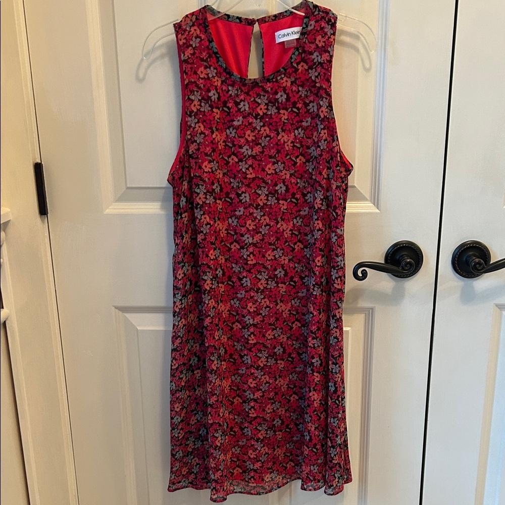 Calvin Klein NWOT’s Red and Black Floral Knee Length Dress